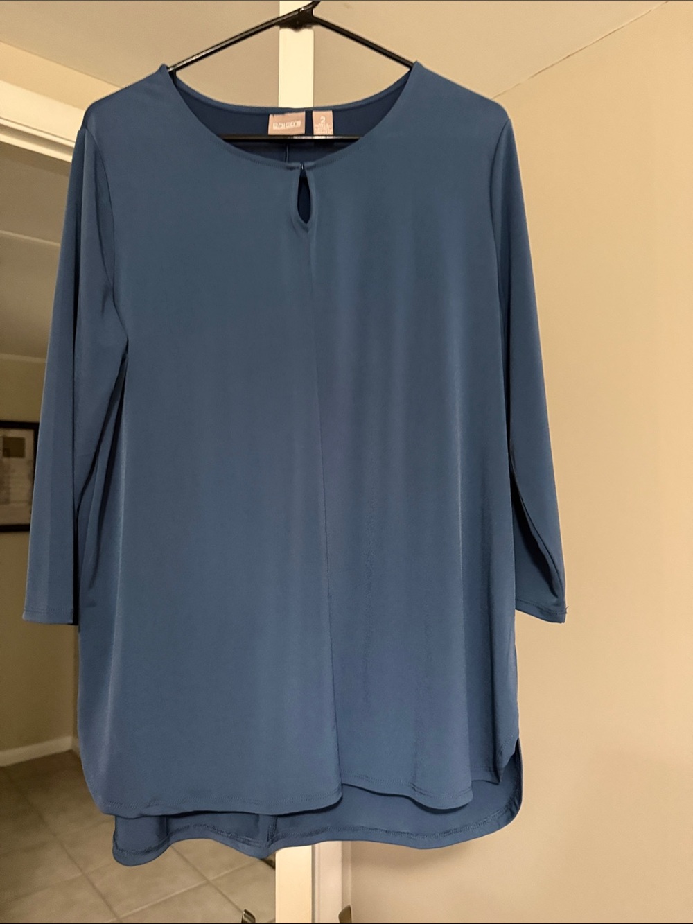 Chico's Blue Keyhole 3/4 Sleeve Tunic